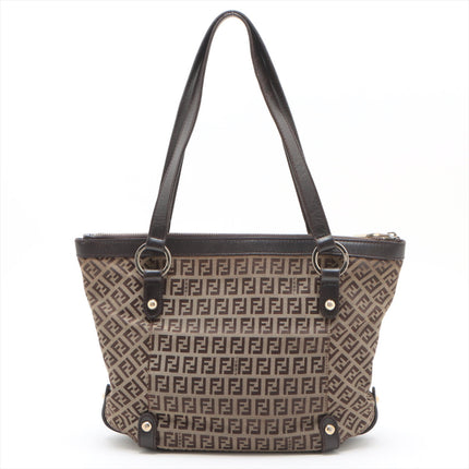 Fendi Zucchino Canvas & Leather Shoulder bag Brown 8BH196 #2328