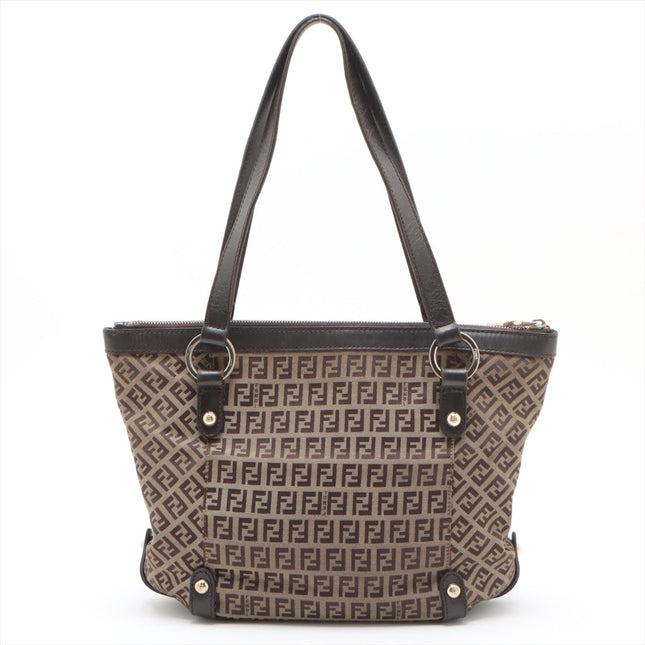 Fendi Zucchino Canvas & Leather Shoulder bag Brown 8BH196 #2328
