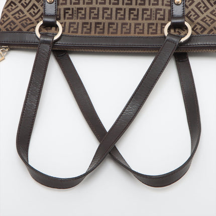 Fendi Zucchino Canvas & Leather Shoulder bag Brown 8BH196 #2328