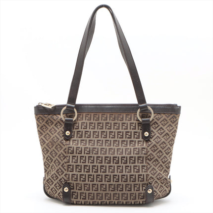 Fendi Zucchino Canvas & Leather Shoulder bag Brown 8BH196 #2328