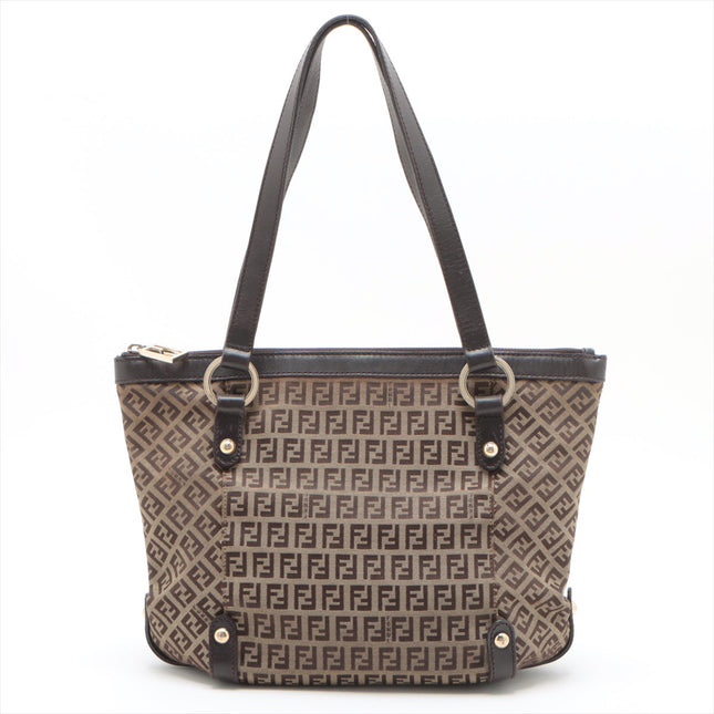 Fendi Zucchino Canvas & Leather Shoulder bag Brown 8BH196 #2328