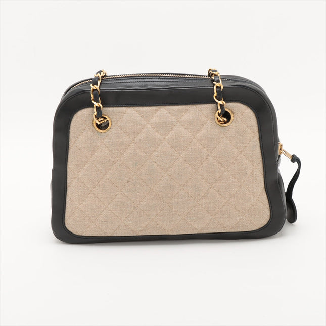 Chanel Matelasse Canvas & Leather Chain Shoulder Bag Black x Beige Gold Metal Fittings 1 Series  #2509