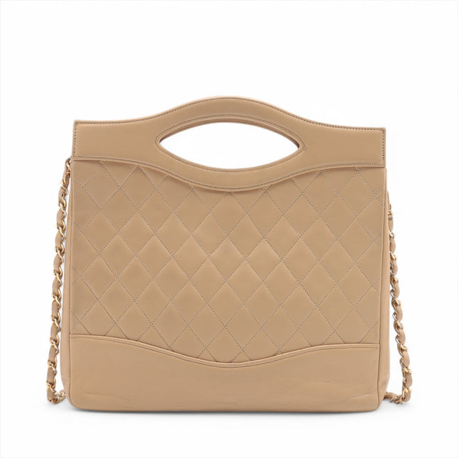 Chanel Matelasse Lambskin 2 Way Shoulder Bag Beige Gold Metal Fittings #3750