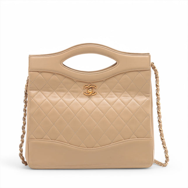 Chanel Matelasse Lambskin 2 Way Shoulder Bag Beige Gold Metal Fittings #3750