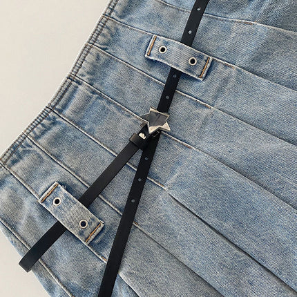 XINGX Retro Denim Skirted Leggings Belt