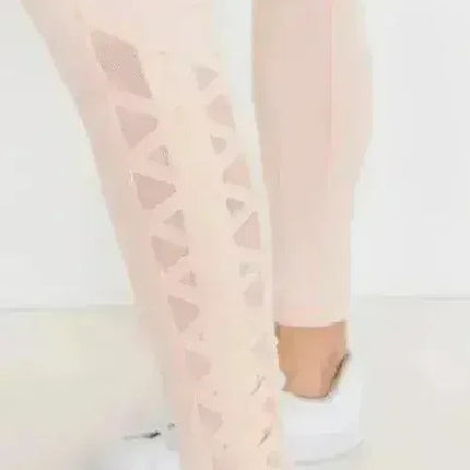 Highwaist Hybrid Mesh & Lattice Straps Full Pocket Leggings