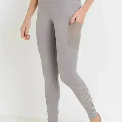Highwaist Hybrid Mesh & Lattice Straps Full Pocket Leggings