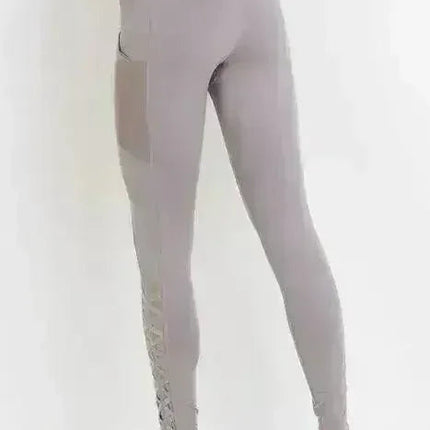 Highwaist Hybrid Mesh & Lattice Straps Full Pocket Leggings