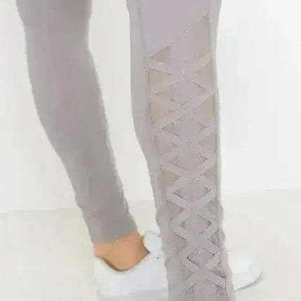Highwaist Hybrid Mesh & Lattice Straps Full Pocket Leggings