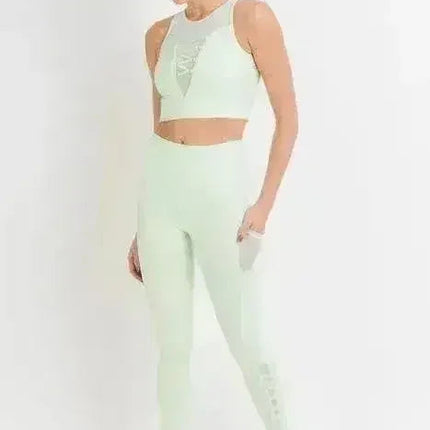 Highwaist Hybrid Mesh & Lattice Straps Full Pocket Leggings