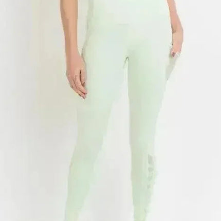 Highwaist Hybrid Mesh & Lattice Straps Full Pocket Leggings