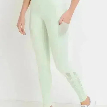 Highwaist Hybrid Mesh & Lattice Straps Full Pocket Leggings