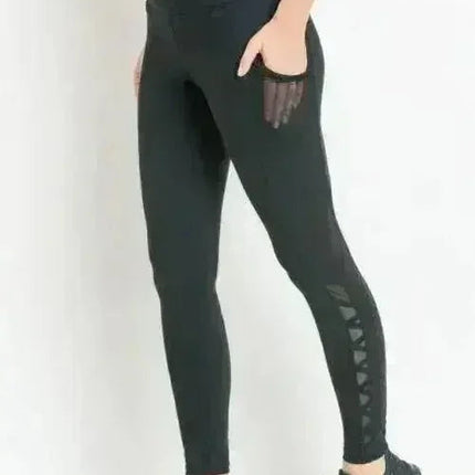 Highwaist Hybrid Mesh & Lattice Straps Full Pocket Leggings