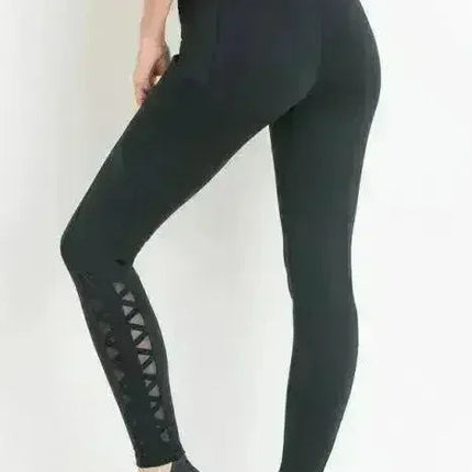 Highwaist Hybrid Mesh & Lattice Straps Full Pocket Leggings