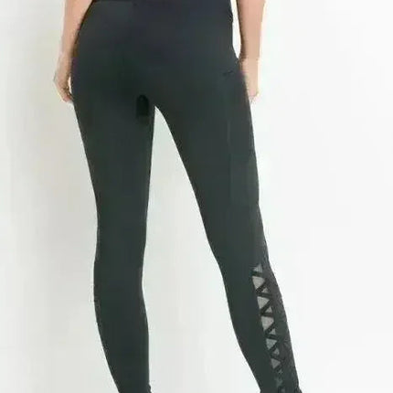 Highwaist Hybrid Mesh & Lattice Straps Full Pocket Leggings