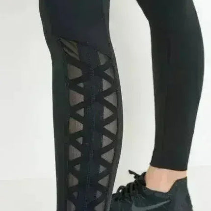 Highwaist Hybrid Mesh & Lattice Straps Full Pocket Leggings