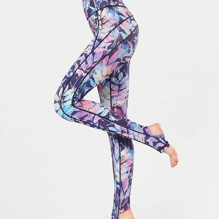 Printed Wide Waistband Active Leggings with Stirrups