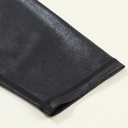 Solid Crossed Dip Waist Leather Leggings