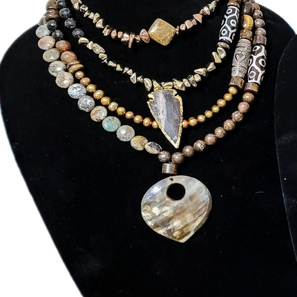 "Brown Baby" Natural Jasper and Pearl Layered Necklace