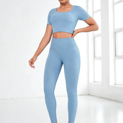 Round Neck Short Sleeve Top and Leggings Active Set