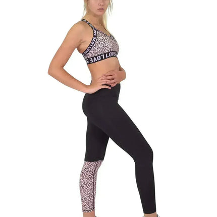 Jordena Leggings & Sports Bra Set - Black & Leopard Print