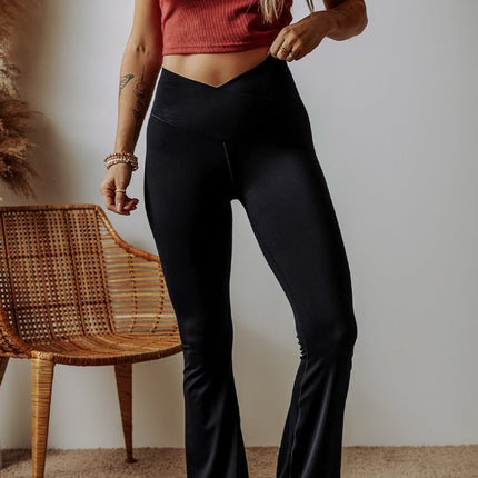 Solid V-Shape High Waist Flared Leggings