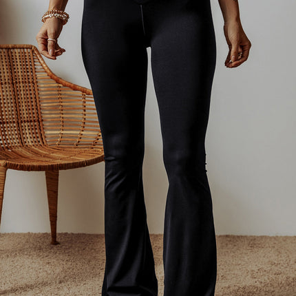 Solid V-Shape High Waist Flared Leggings