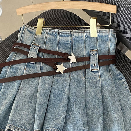 XINGX Retro Denim Skirted Leggings Belt