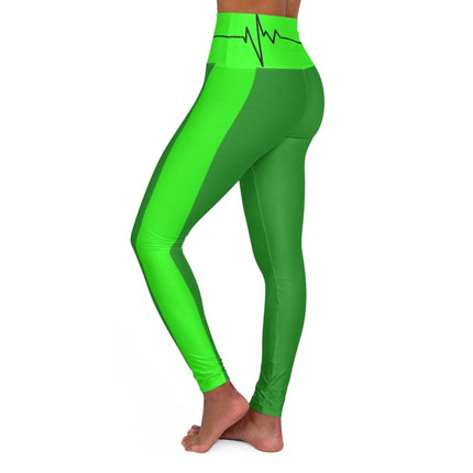 High Waisted Yoga Leggings - Forest Green and Neon Green Black