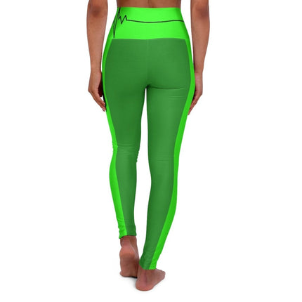High Waisted Yoga Leggings - Forest Green and Neon Green Black