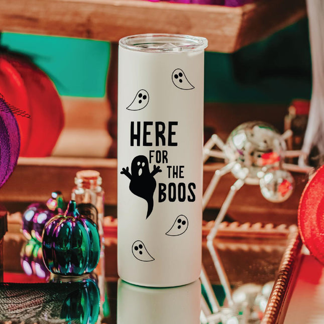 Here for the Boos Ghost Halloween Water Bottle Drink Tumbler