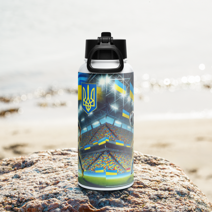 Steel Water Bottle with Ukrainian Soccer Emblem
