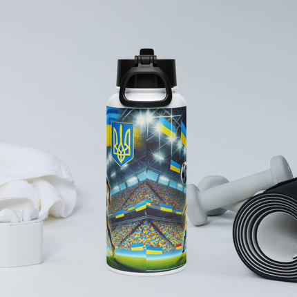 Steel Water Bottle with Ukrainian Soccer Emblem