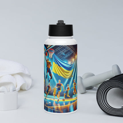 Steel Water Bottle with Ukrainian Basketball Emblem
