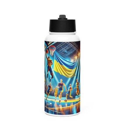 Steel Water Bottle with Ukrainian Basketball Emblem