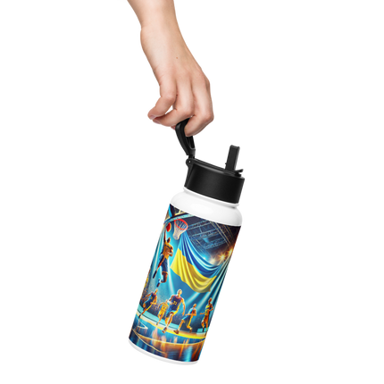Steel Water Bottle with Ukrainian Basketball Emblem