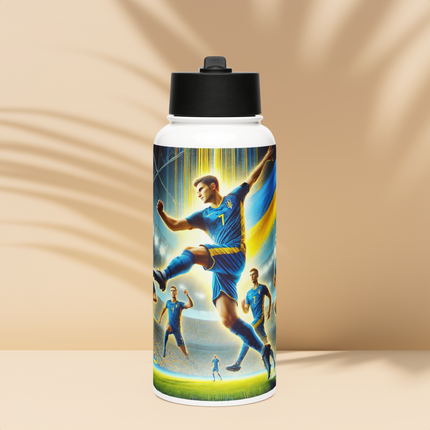 Steel Water Bottle with Ukrainian Soccer Emblem