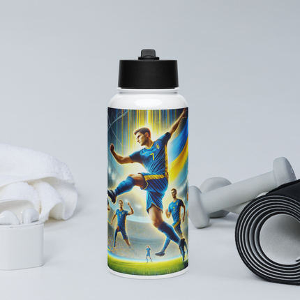 Steel Water Bottle with Ukrainian Soccer Emblem