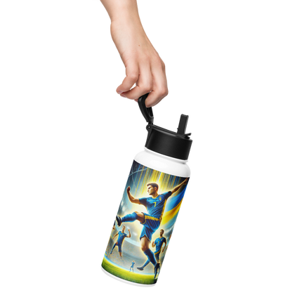 Steel Water Bottle with Ukrainian Soccer Emblem