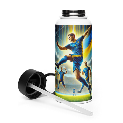 Steel Water Bottle with Ukrainian Soccer Emblem