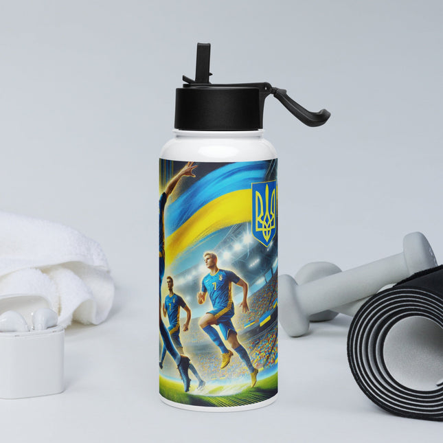Steel Water Bottle with Ukrainian Soccer Emblem