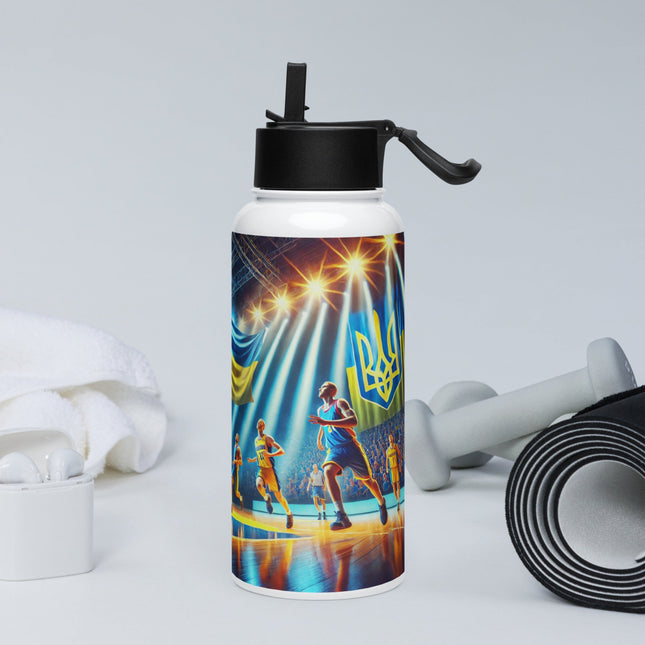 Steel Water Bottle with Ukrainian Basketball Emblem