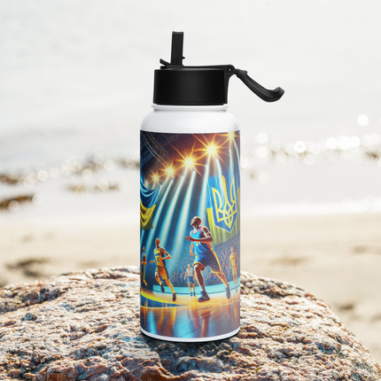 Steel Water Bottle with Ukrainian Basketball Emblem