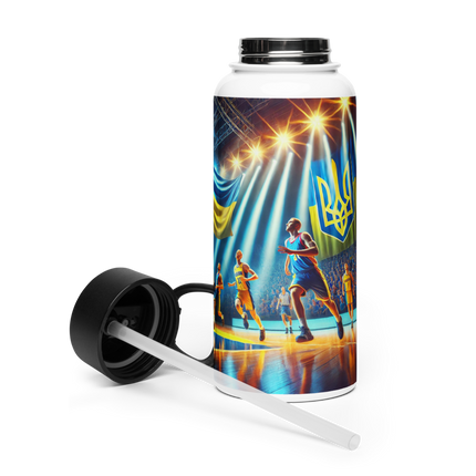 Steel Water Bottle with Ukrainian Basketball Emblem