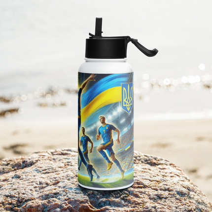 Steel Water Bottle with Ukrainian Soccer Emblem