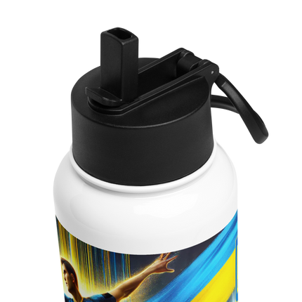 Steel Water Bottle with Ukrainian Soccer Emblem