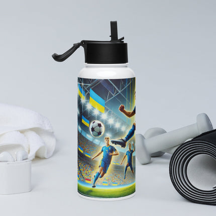 Steel Water Bottle with Ukrainian Soccer Emblem