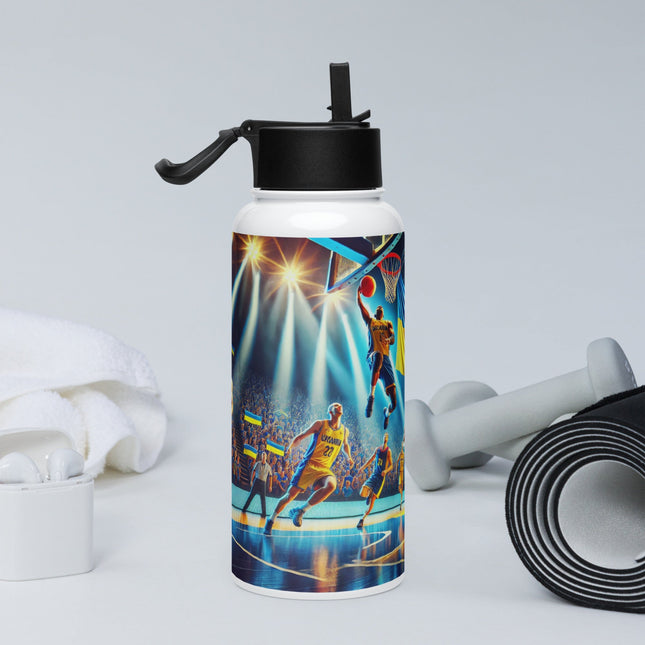 Steel Water Bottle with Ukrainian Basketball Emblem