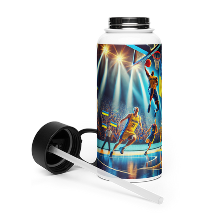 Steel Water Bottle with Ukrainian Basketball Emblem