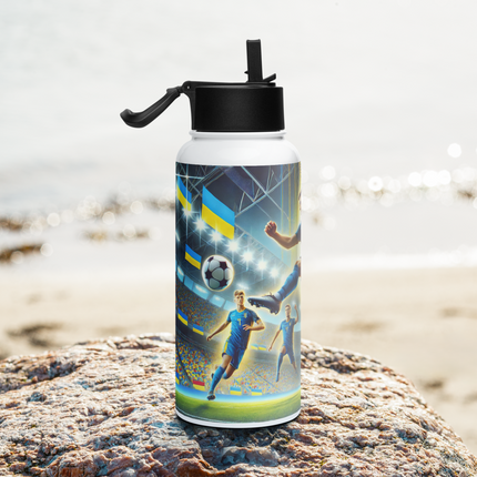 Steel Water Bottle with Ukrainian Soccer Emblem